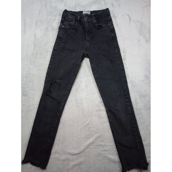 AGOLDE Sophie Crop High Rise Black Denim Raw Hem Skinny Leg Jeans Size 24 - Picture 1 of 16